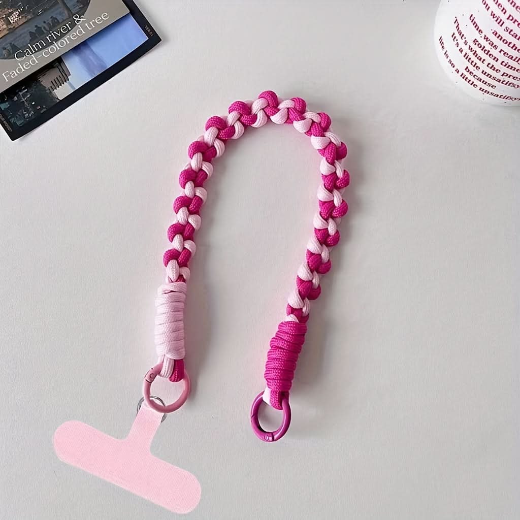 Creative Hand-Woven Color-Block Mobile Phone Lanyard with Universal Clip