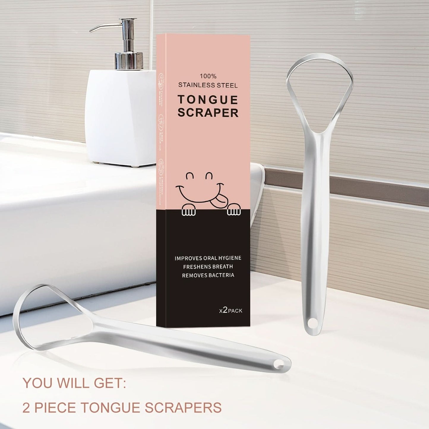 2-Pack Stainless Steel Tongue Scraper – Oral Care