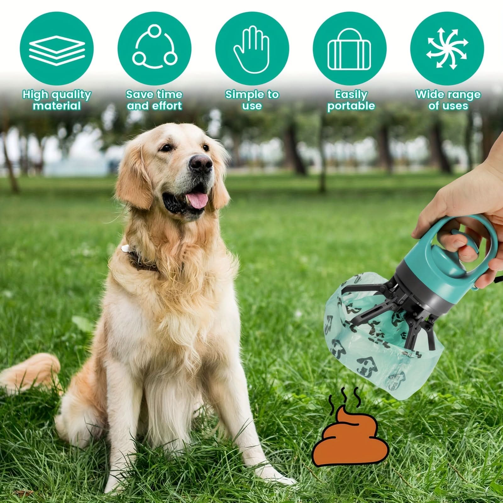 Portable 6-Claw Dog Poop Picker – Outdoor Scooper with Bag