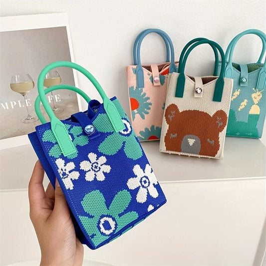 Kawaii Cartoon Knitted Bag - Stylish Crossbody Design with Spacious Cellphone Compartment