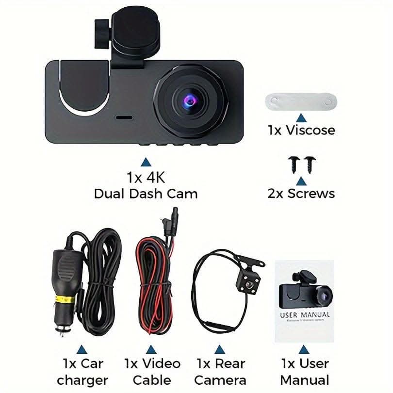 1080P  UHD Dash Cam with Front & Rear Coverage, Night Vision