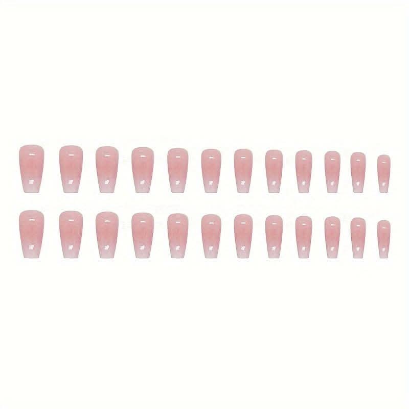24pcs Glossy Pinkish Press-On Nails – Long Square with Elegant Glitter