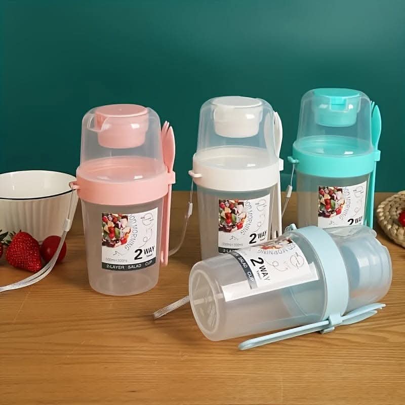 Salad Cup with Fork & Dressing Holder - Portable Salad Container