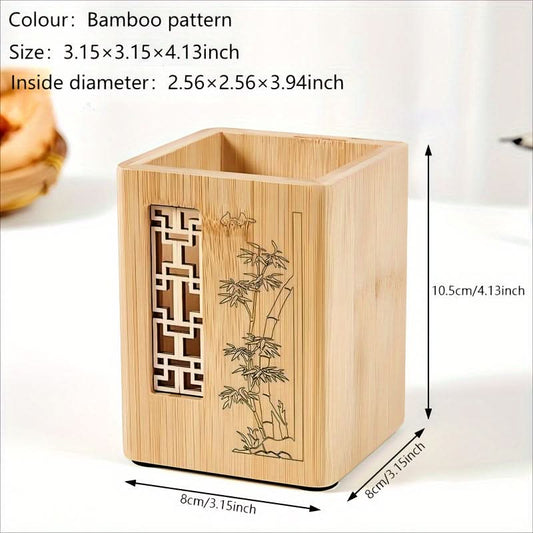 Polished Bamboo Pen Holder Organizer