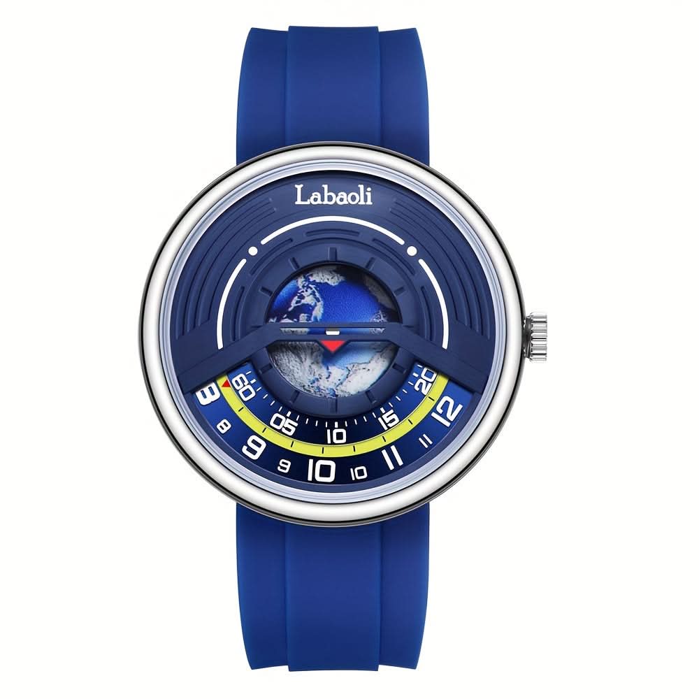 Men’s World-Time Quartz Watch – Hollow Dial, Silicone Strap, Casual Analog Design