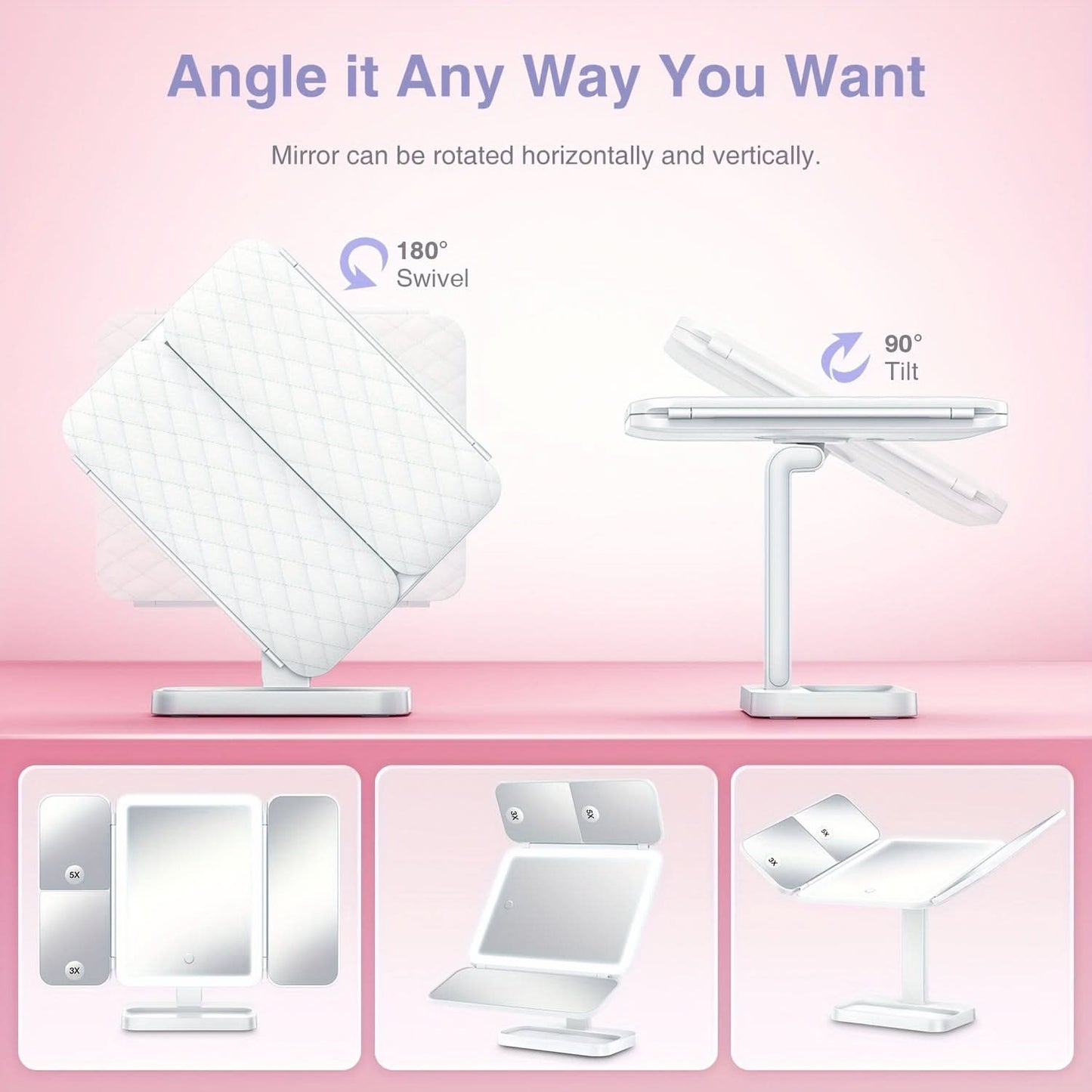 LED Tri-Fold Makeup Mirror with Magnification