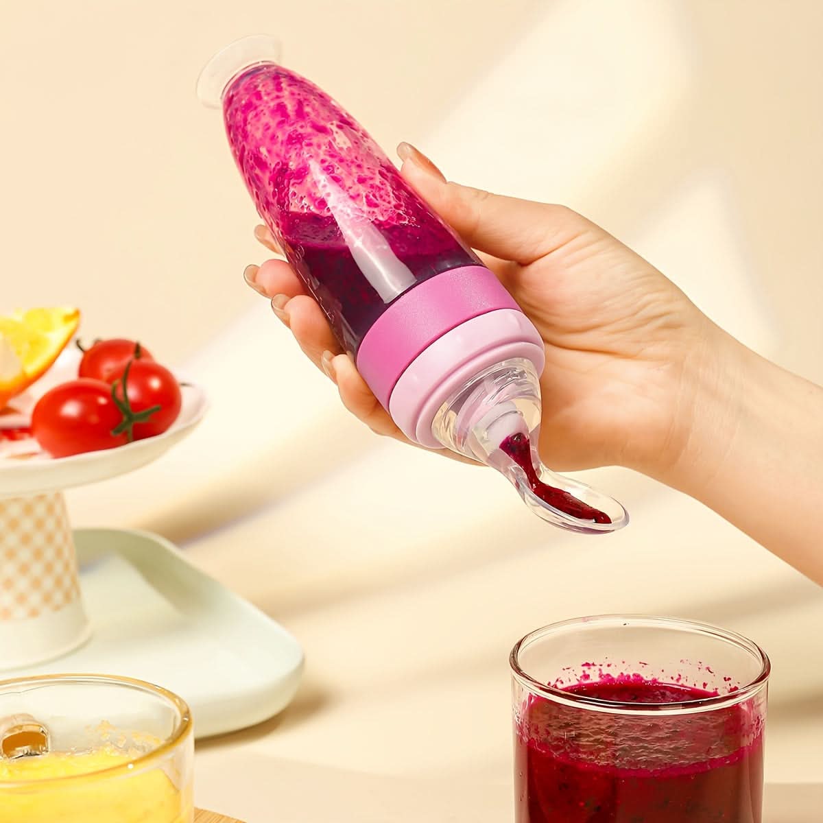 90ml Silicone Self-Controlled Baby Feeding Bottle with Soft Spoon Head