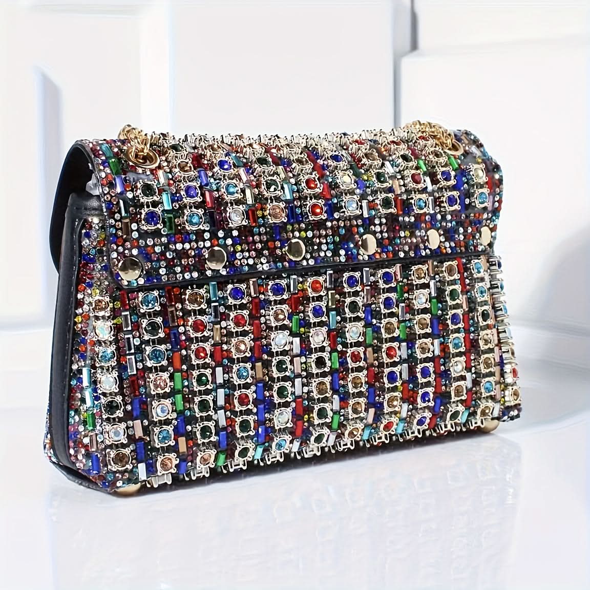 Rhinestone Stripe Evening Clutch with Strap