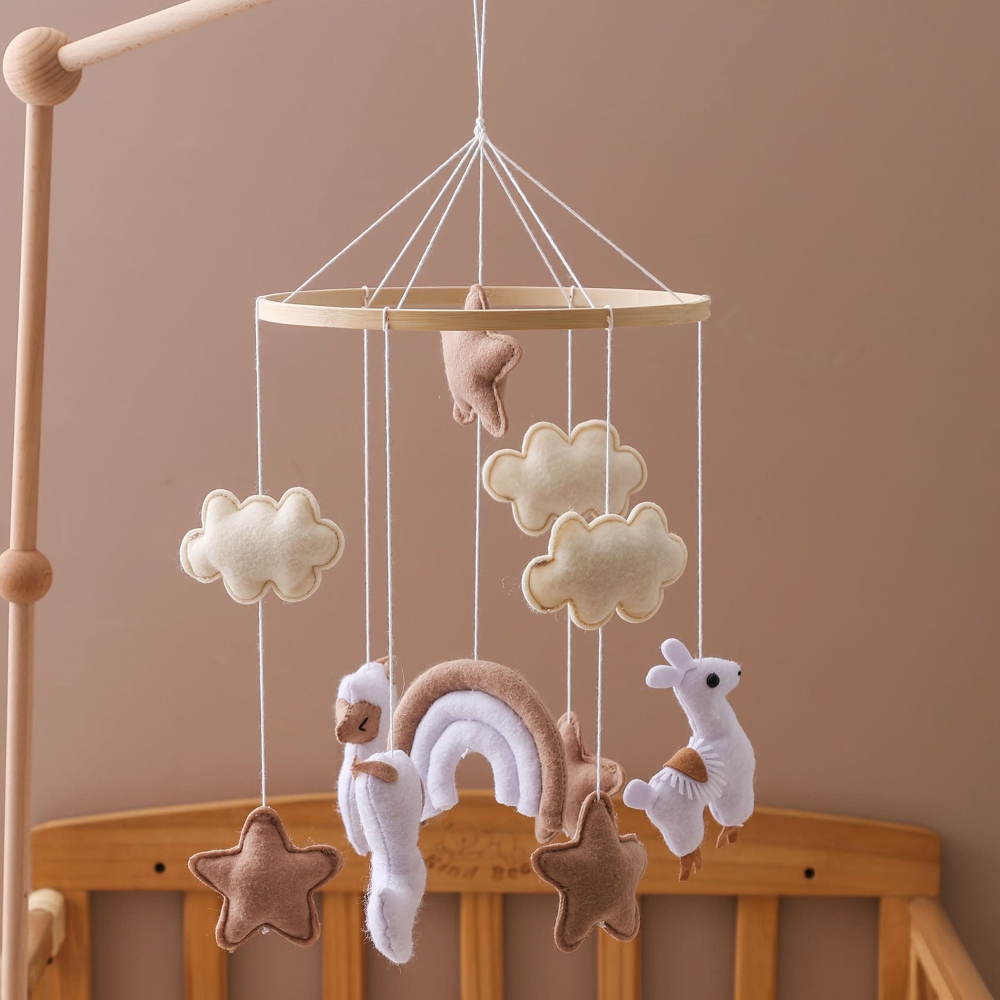Handmade Baby Plush Animal Mobile – Crib Hanging Toy with Sheep, Clouds & Stars
