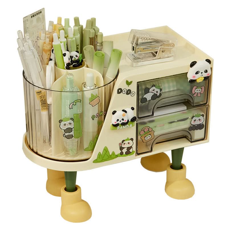 Rotating Desk Organizer with Drawer, Multifunctional Pen Holder