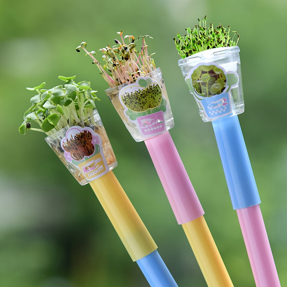 Creative Planting Pen – Black Ink Flower Gel Pen for Office, Gifts & DIY Décor (3-pack)
