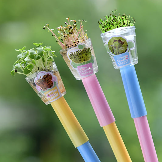 Creative Planting Pen – Black Ink Flower Gel Pen for Office, Gifts & DIY Décor (3-pack)