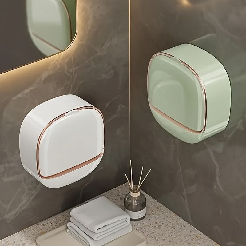 Wall-Mounted Soap Dish with Lid, No-Drill