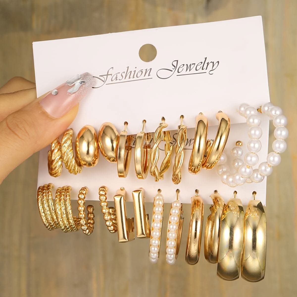 24-Pair Chic Geometric & Faux Pearl Hoop Earrings Set