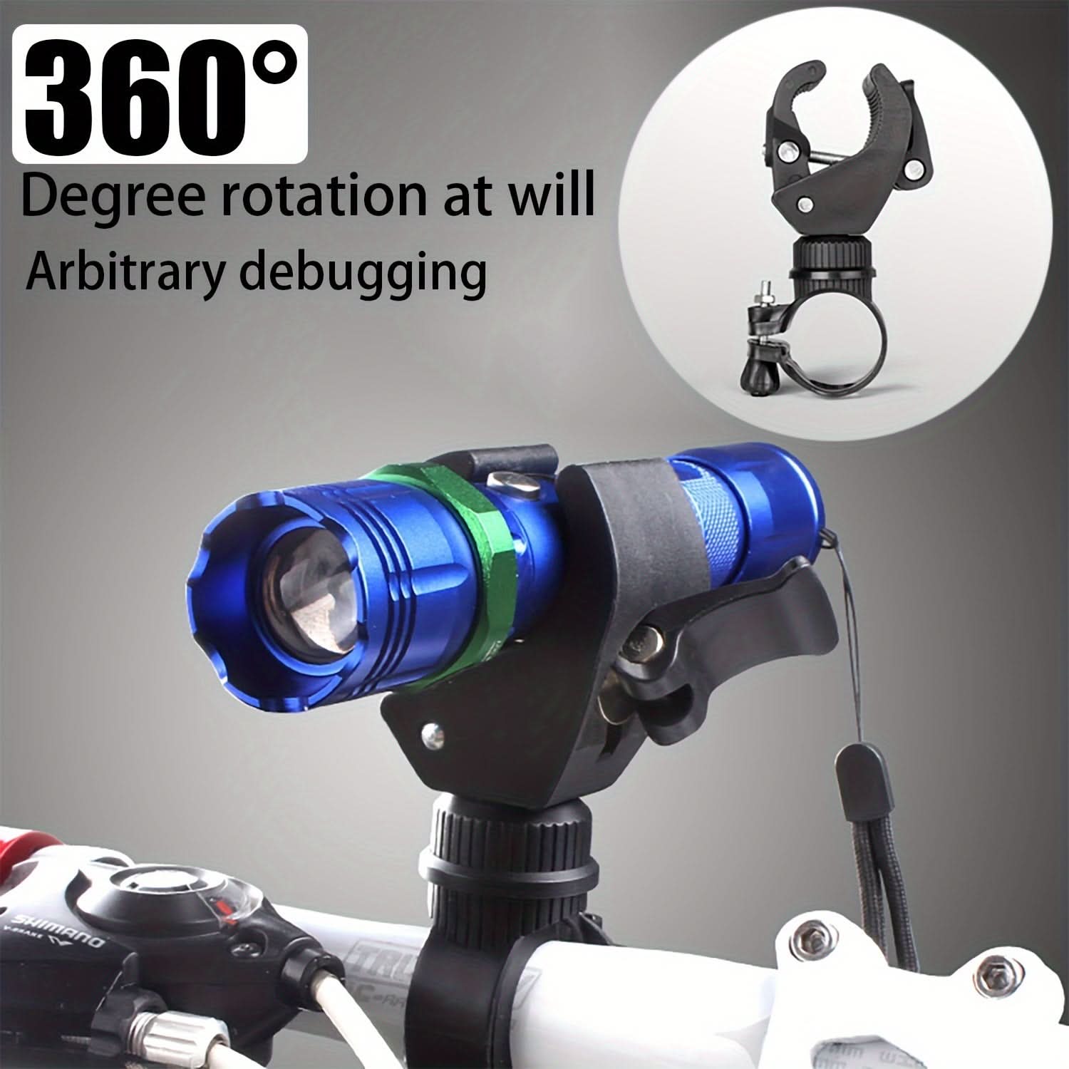 360° Rotating Bicycle Light Mount – Adjustable Waterproof Bike Frame Holder