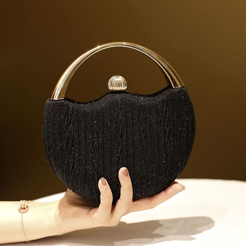 Vintage Black Glitter Clutch – Gold Handle