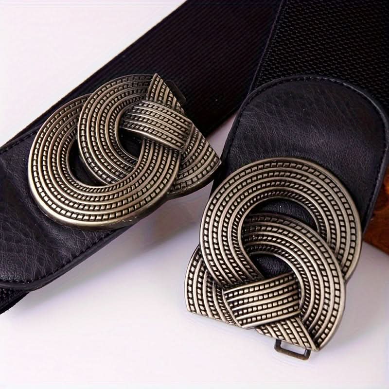 Elastic Wide Belt with Patterned Buckle