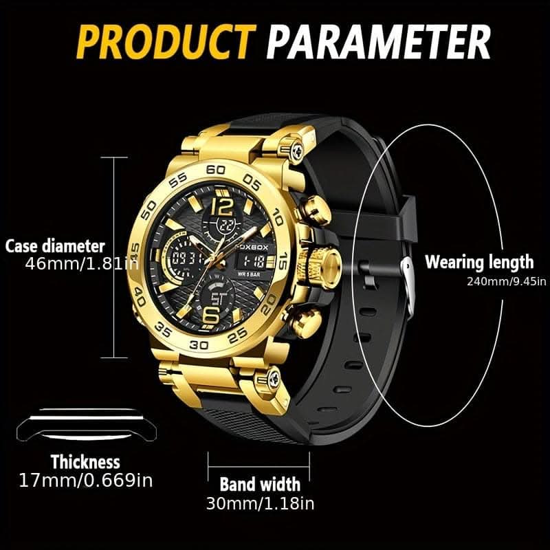 Men's Dual Display Quartz Military Sports Watch – 50M Alarm Clock