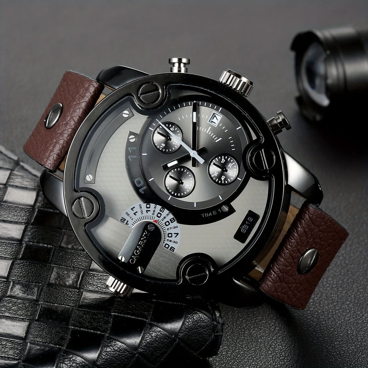 Men’s Large Dial Quartz Watch – Casual PU Leather Wristwatch with Date Display