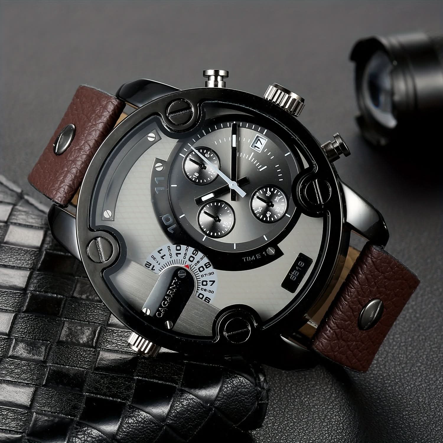 Men’s Large Dial Quartz Watch – Casual PU Leather Wristwatch with Date Display