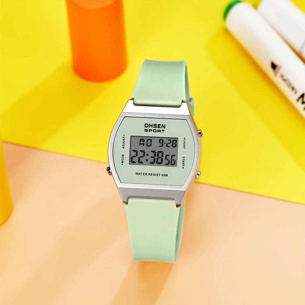 Women’s Digital Sports Watch – Luminous Display, Square Zinc Alloy Case, Silicone Strap