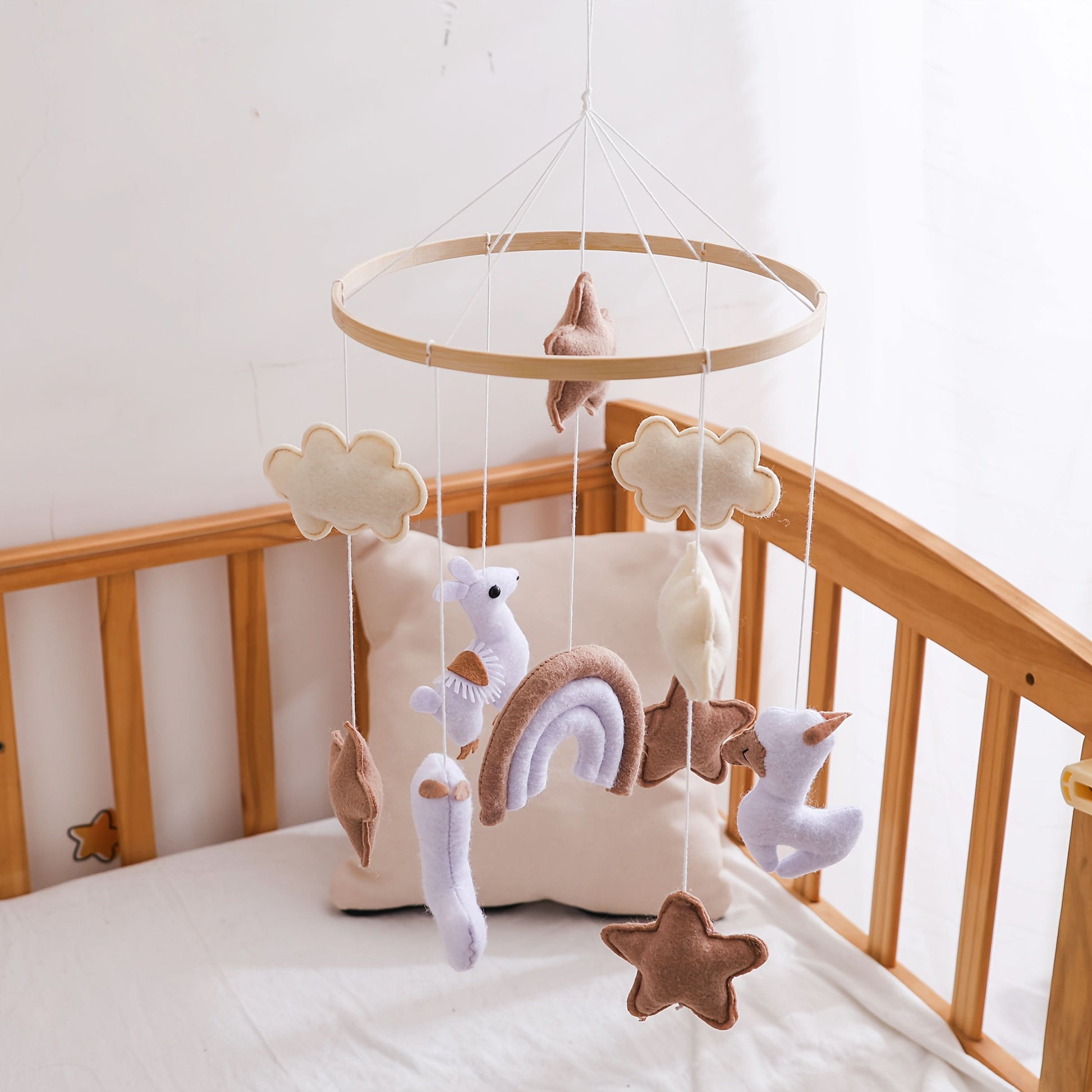 Handmade Baby Plush Animal Mobile – Crib Hanging Toy with Sheep, Clouds & Stars
