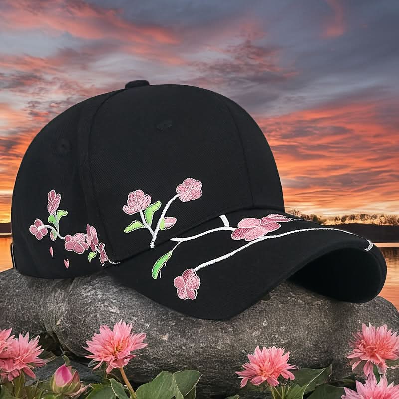 Women’s Floral Embroidered Baseball Cap – Adjustable Lightweight Polyester Hat