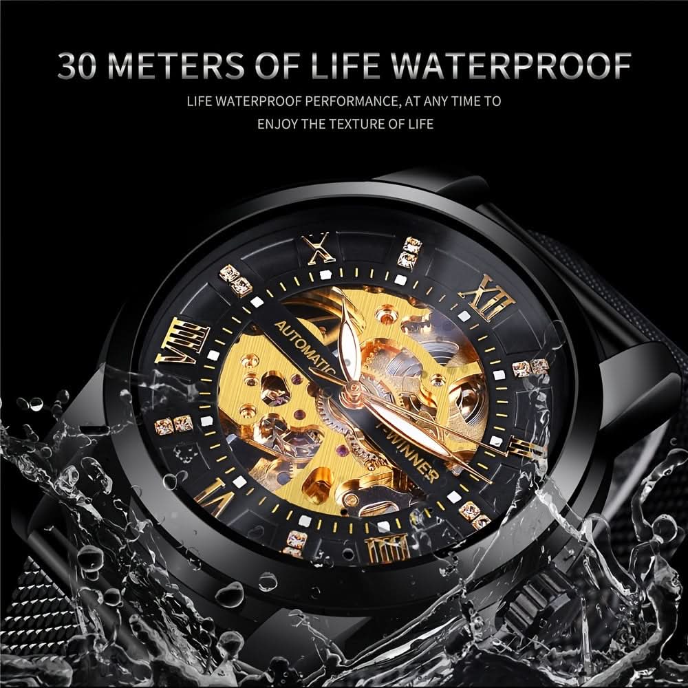 Men’s Rhinestone Mesh Watch- Hollow Dial