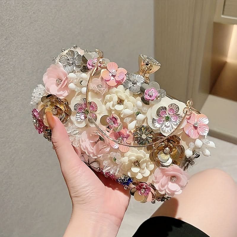 Black 3D Beaded Flower Clutch – Party Bag