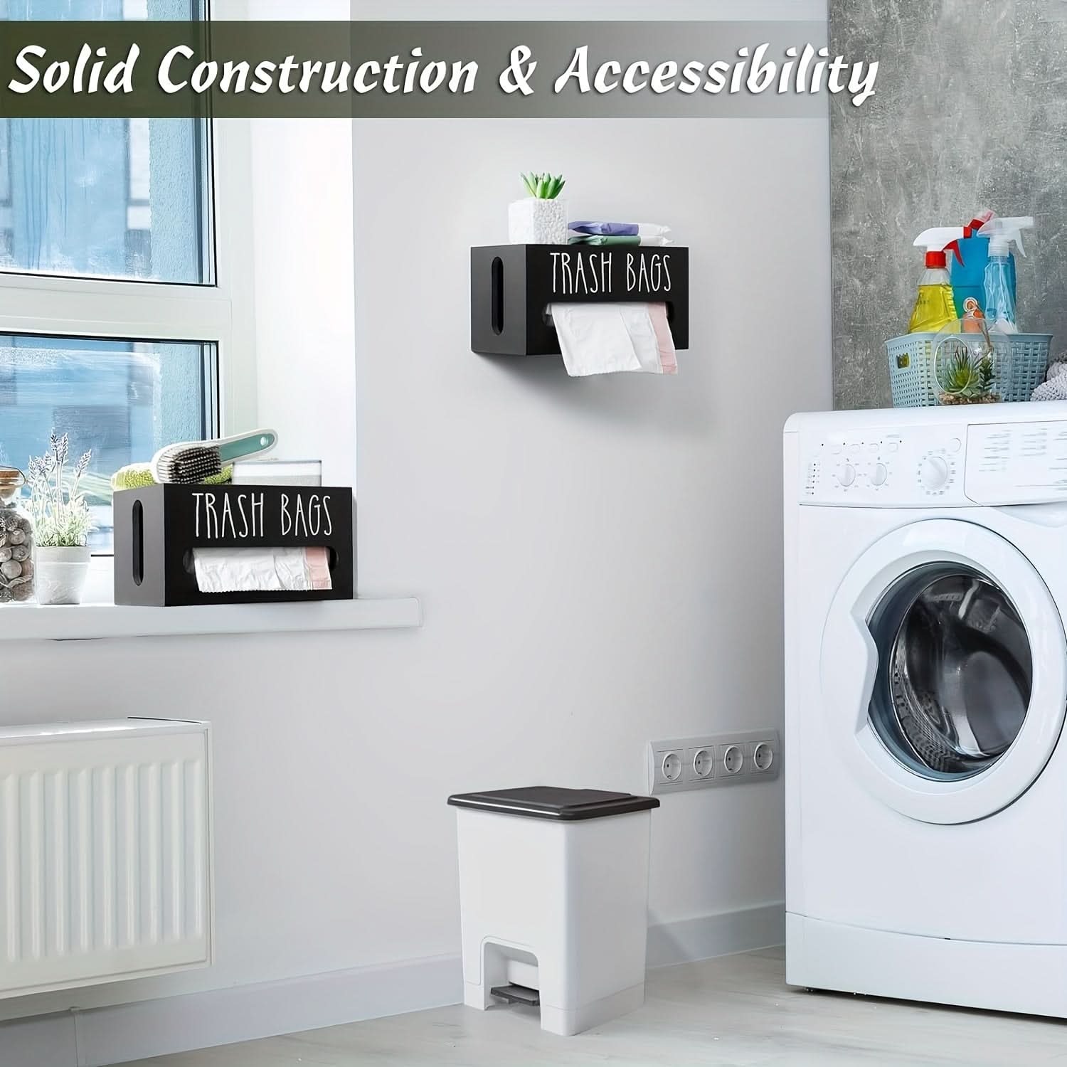 Wall-Mounted Wooden Trash Bag Dispenser Organizer