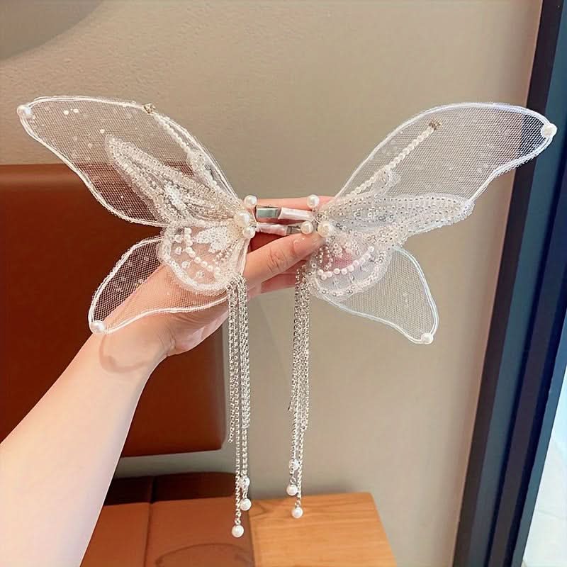 Butterfly Pearl Tassel Bridal Hair Clips