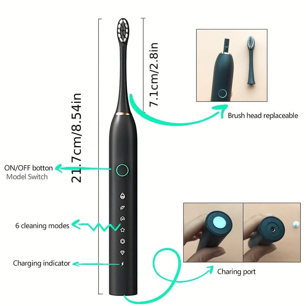 Rechargeable USB Electric Toothbrush – 4/8 Replacement Heads