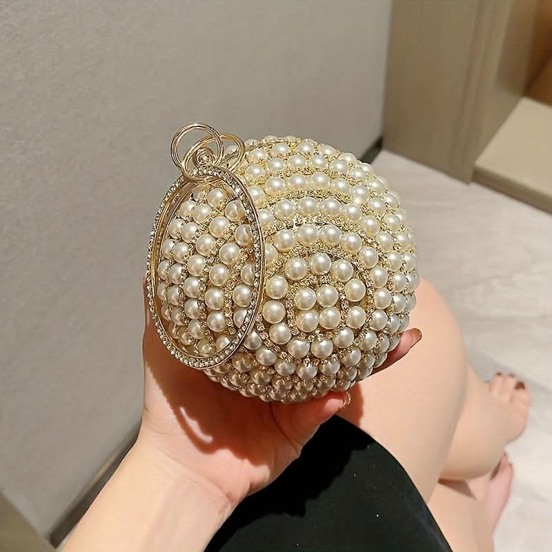 Faux Pearl Rhinestone Ball Clutch Bag