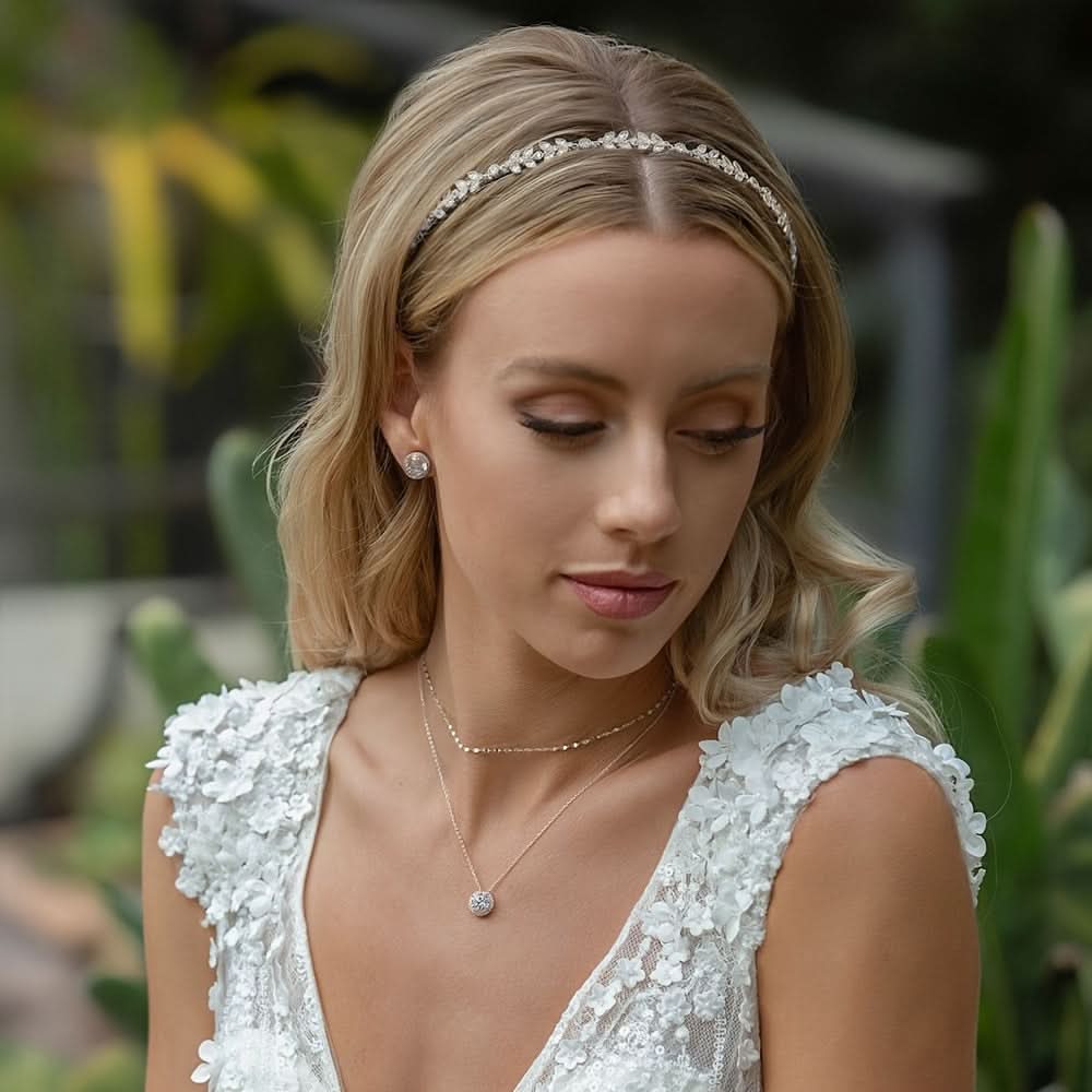 Elegant Silver Leaf Bridal Headband with Rhinestones