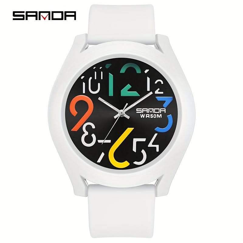 Men's Sports Quartz Watch – Colorful Removable Rubber Strap, Large Dial
