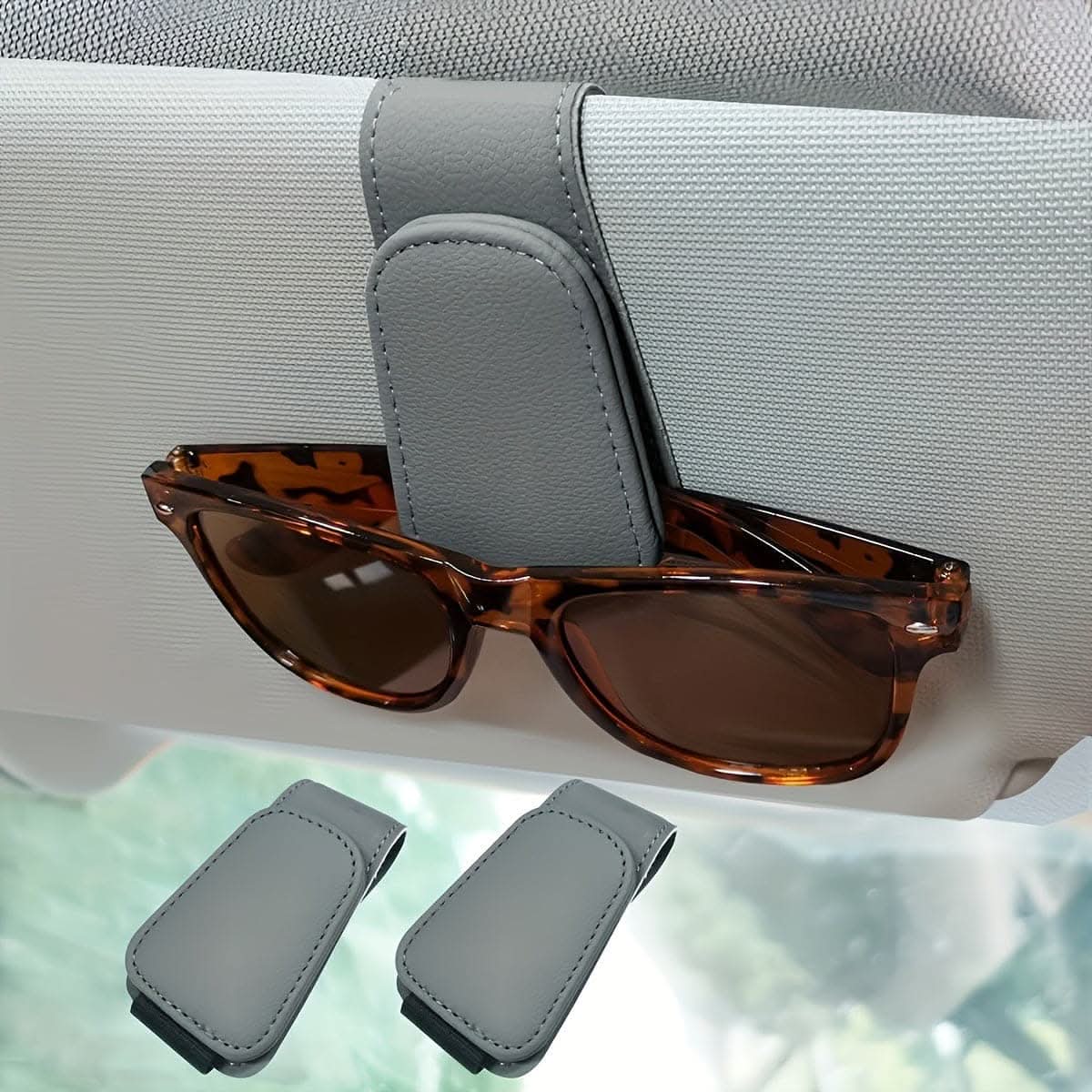 Magnetic PU Leather Car Sun Visor Glasses Holder – Secure