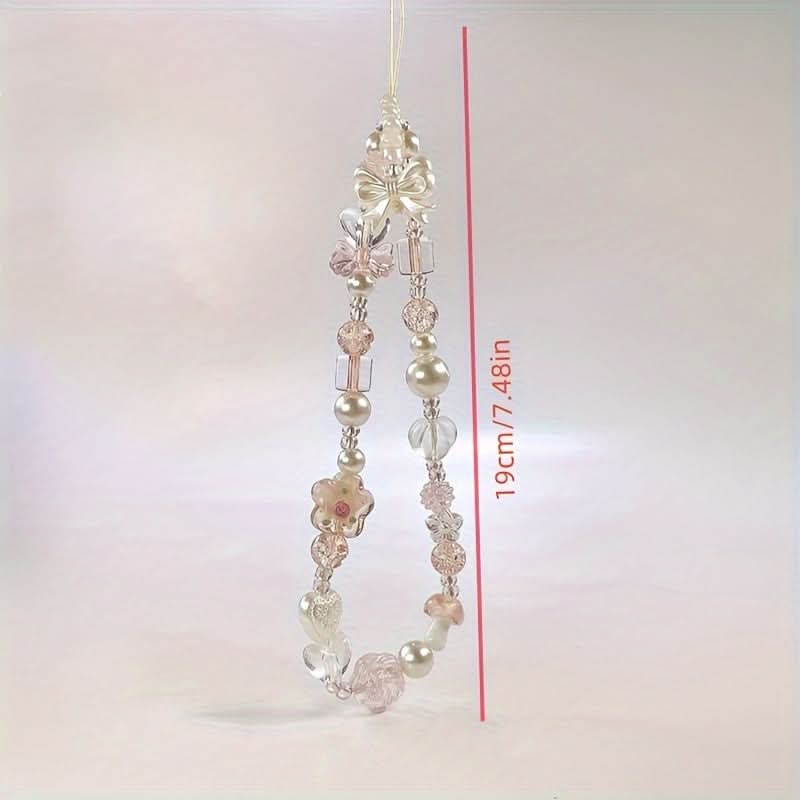 Beaded Flower Bow Phone Chain Lanyard