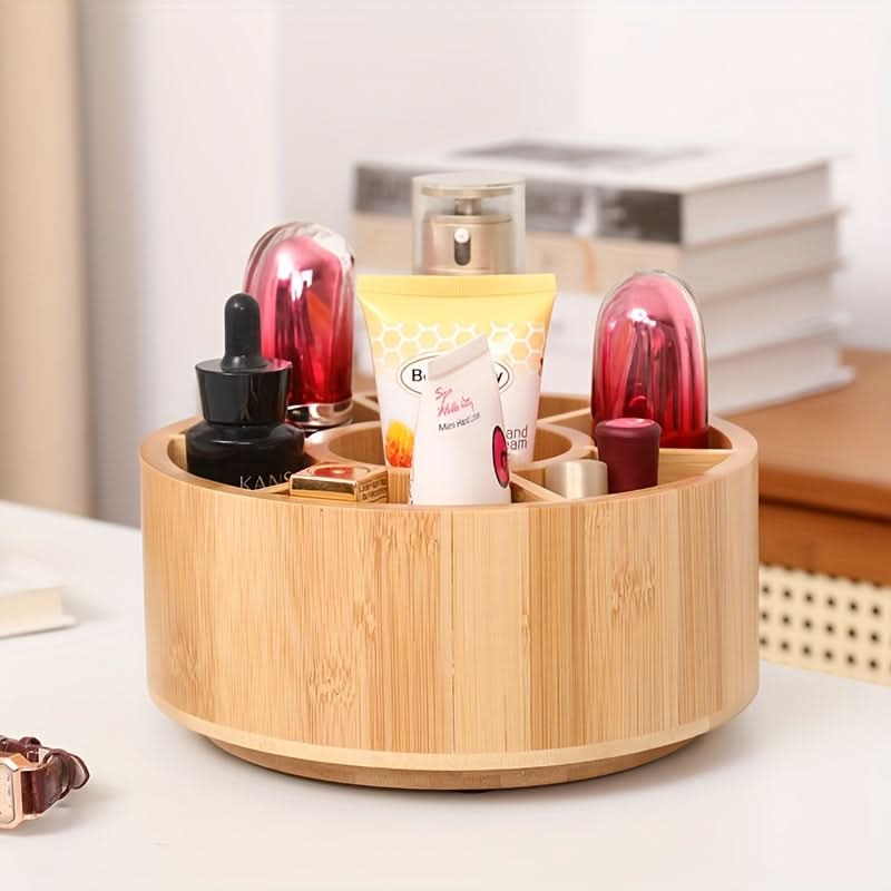 Bamboo Rotating Desktop Storage Box – Pen Holder for Office