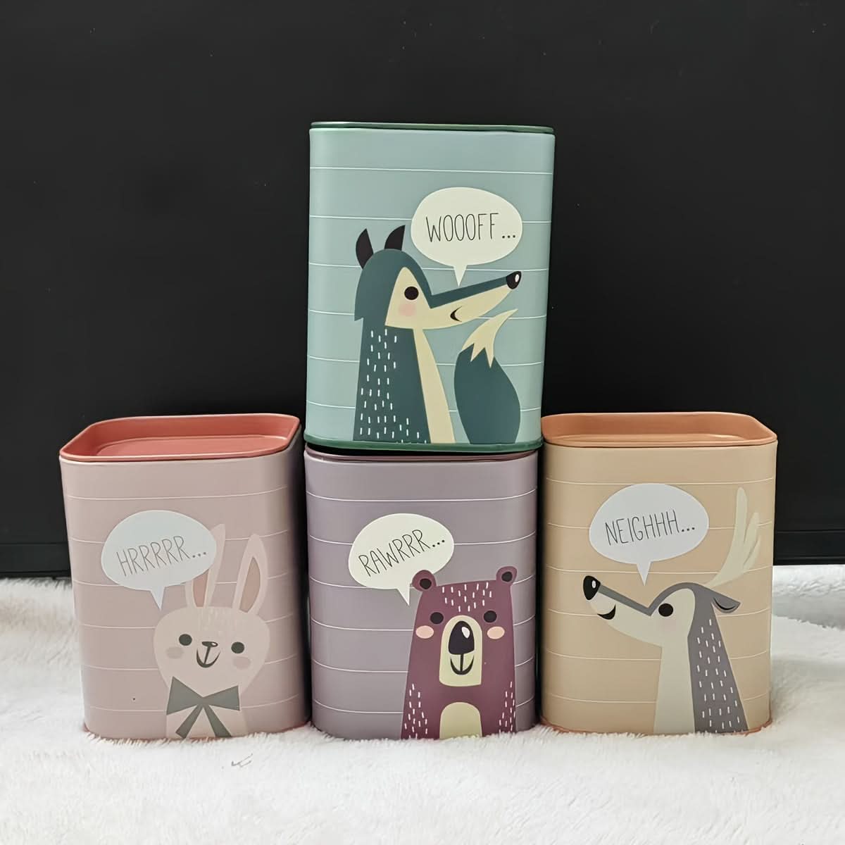 Cartoon Animal Square Iron Penny Bank – British Style Coin Storage for Baby Gifts