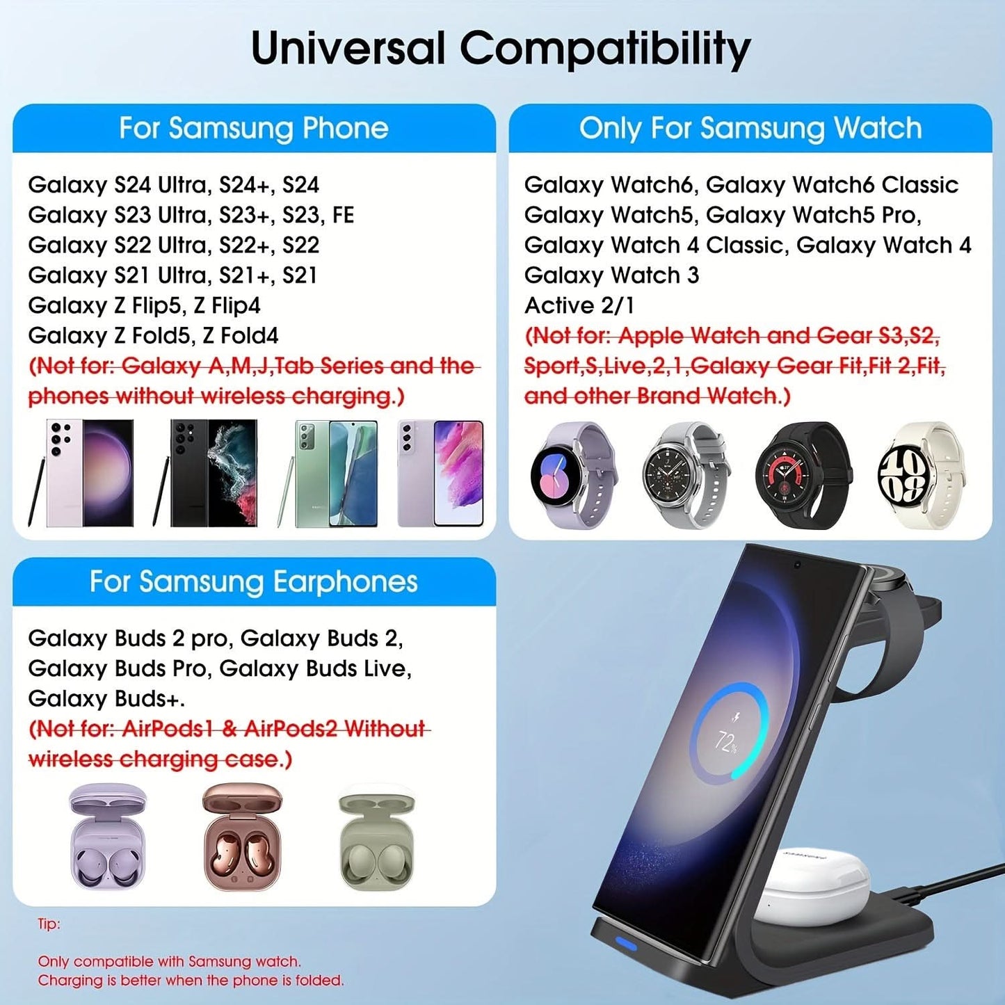3-in-1 Fast Wireless Charging Station for Samsung