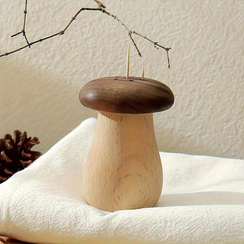 Mushroom-Shaped Walnut Toothpick Holder, Decorative Kitchen Essential