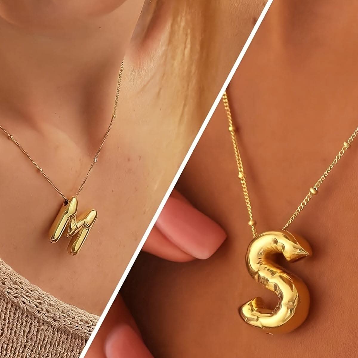 Chunky Golden Alphabet Balloon Pendant Necklace – Stainless Steel