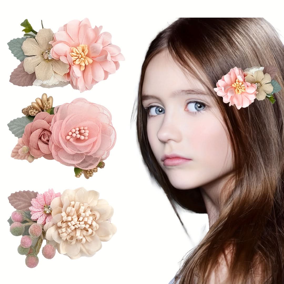 3-Piece Floral Hair Clip Set for Girls