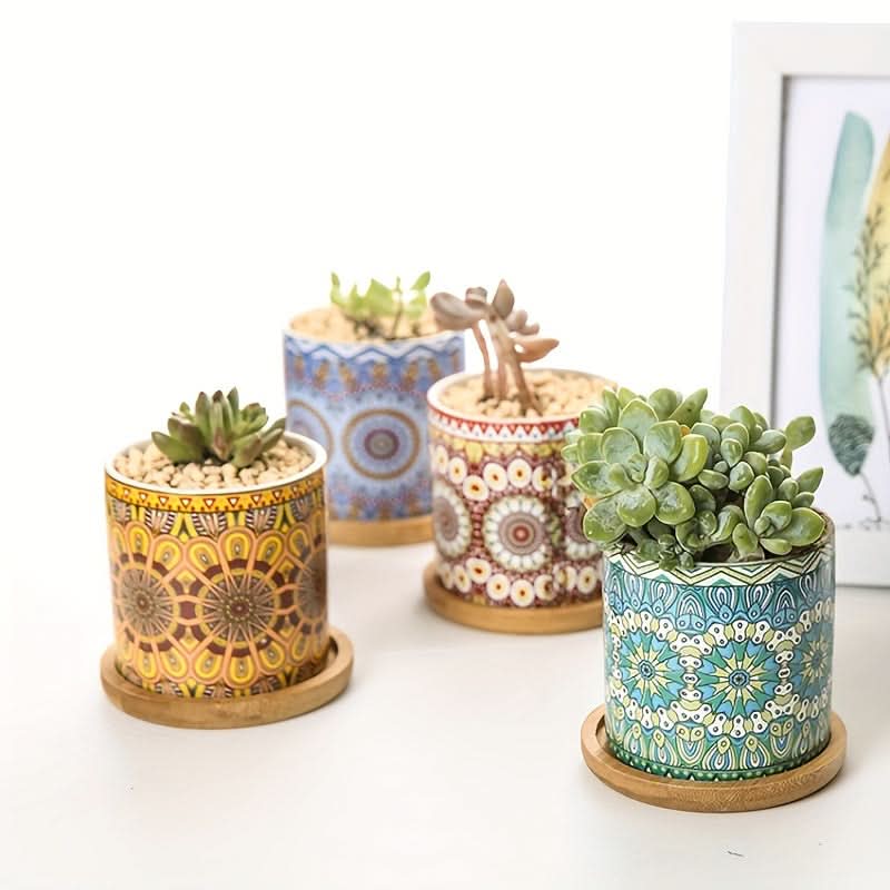 Contemporary Mandala Ceramic Succulent Planter