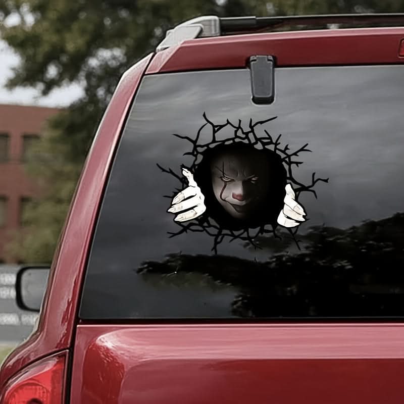 Spooky Halloween Clown Car Sticker – Creepy Peek Design