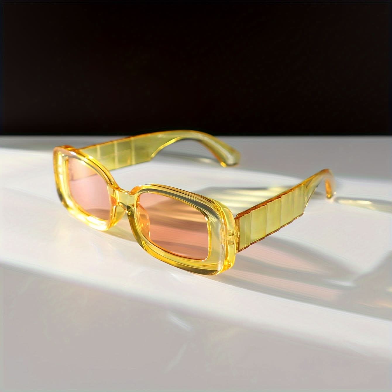 Cyberpunk Yellow Tinted Square Glasses for Women - Anime Alloy Eyewear