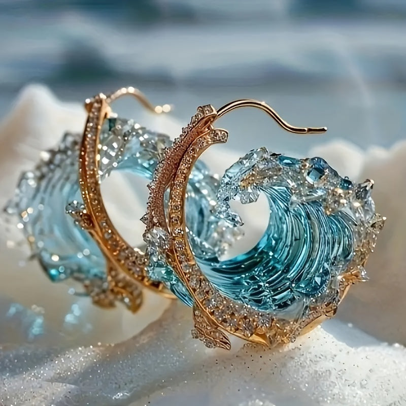 3-Piece Bohemian Ocean Vow Jewelry Set – Blue Wave Necklace, Earrings & Ring for Women