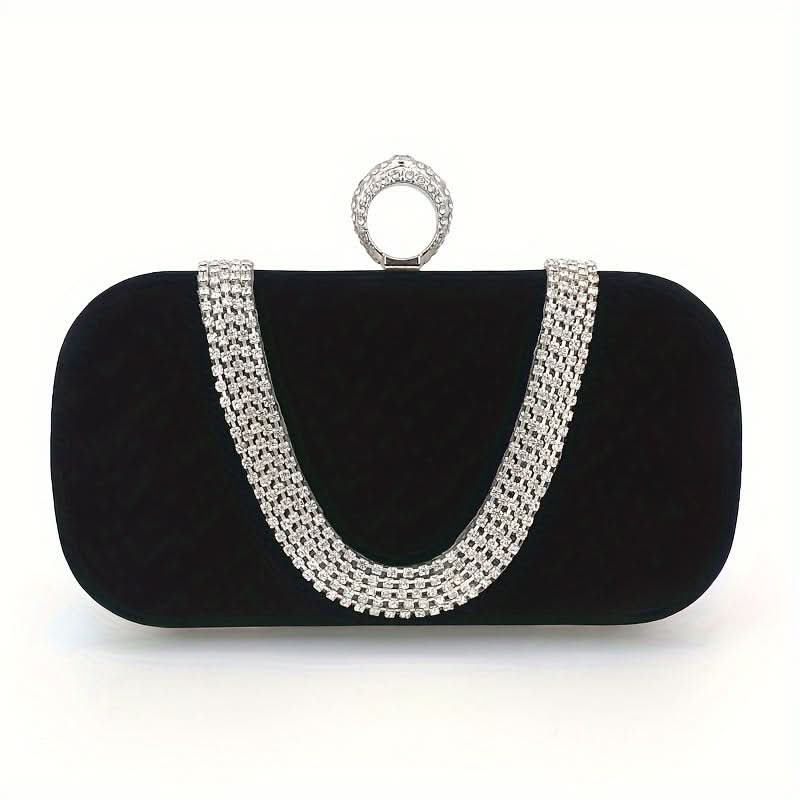 Sparkling Rhinestone Evening Clutch, Formal Black Bag