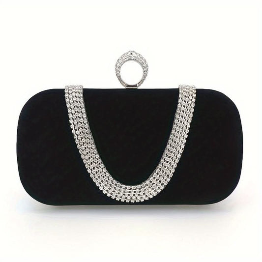 Sparkling Rhinestone Evening Clutch, Formal Black Bag