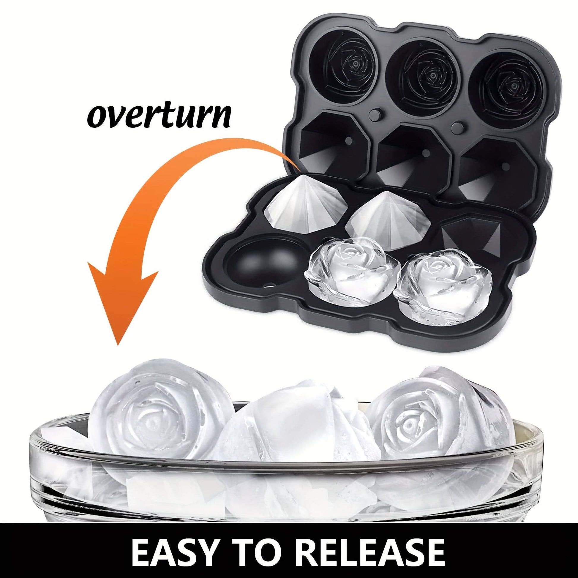 Silicone Rose Ice Cube Tray with Lid – 3-Cavity Diamond Ball Mold